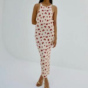 Musier Paris Womens Butterfly Orange Printed Open Back Maxi Dress size 34 XS C3